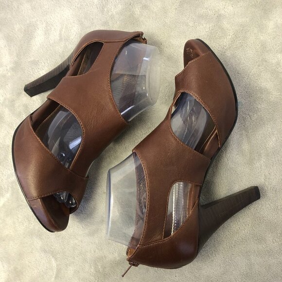 Sofft Pavia Brown Metallic Leather Peep Toe T-Strap Heels Size 8.5 - Picture 7 of 13